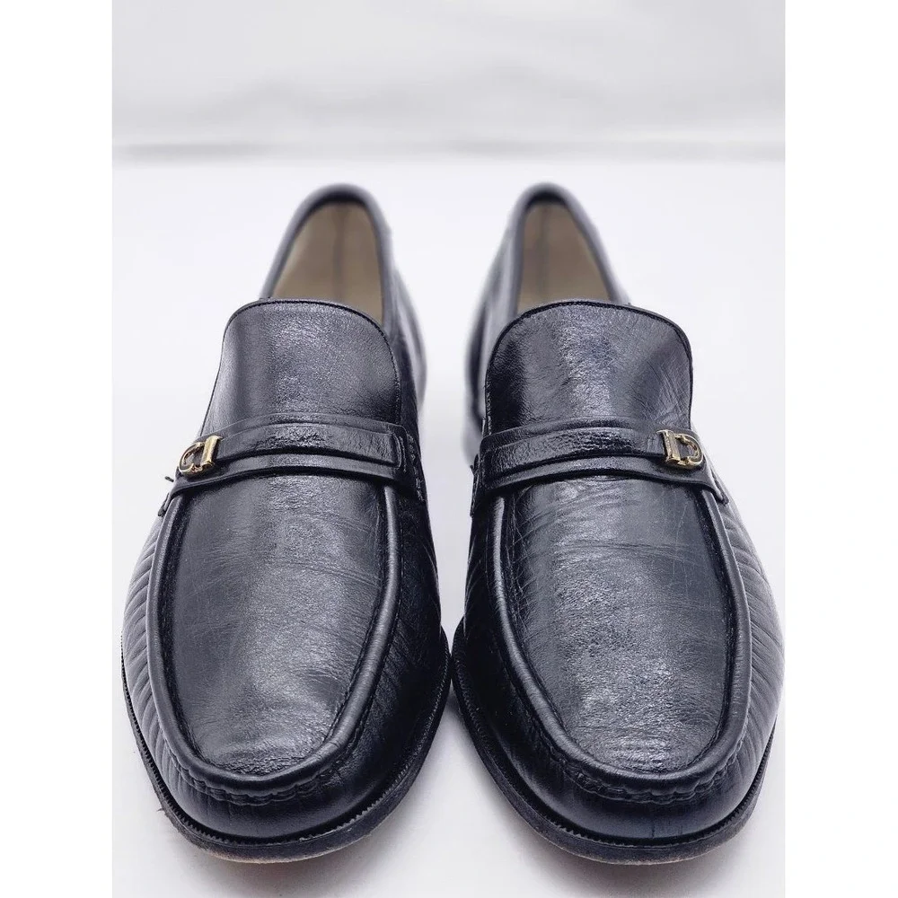 Florsheim Imperial Loafers Men 10 Black Leather Gold Hardware Moc Toe Shoe